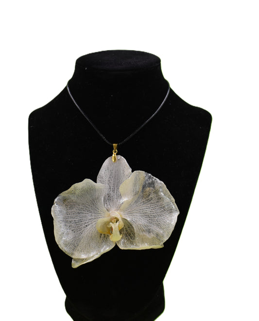 White Orchid Necklace – Real Orchid in Clear Resin Pendant, Handmade Botanical Jewelry