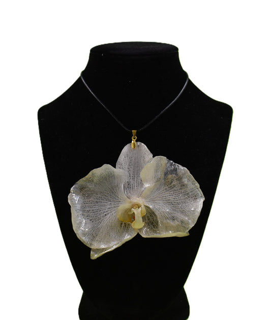 White Orchid Necklace – Real Orchid in Clear Resin Pendant, Handmade Botanical Jewelry